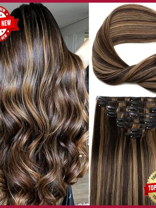 22 Inch Human Hair Clip-In Extensions, 110g Double Weft Set main image 5